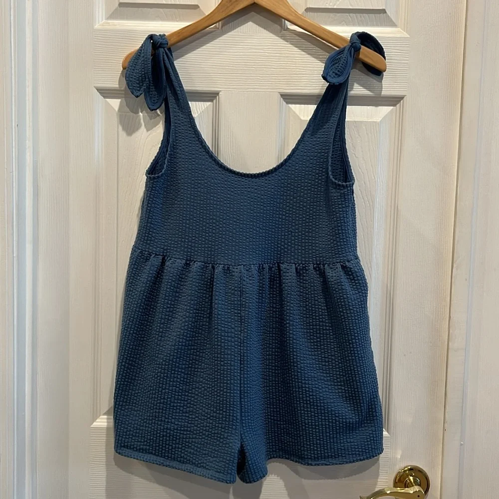 Urban Outfitters UO Marlee Knit Tie Shoulder Romper - Picture 2 of 9
